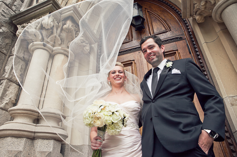 Bride and groom after their wedding ceremony in Center City, Philadelphia.