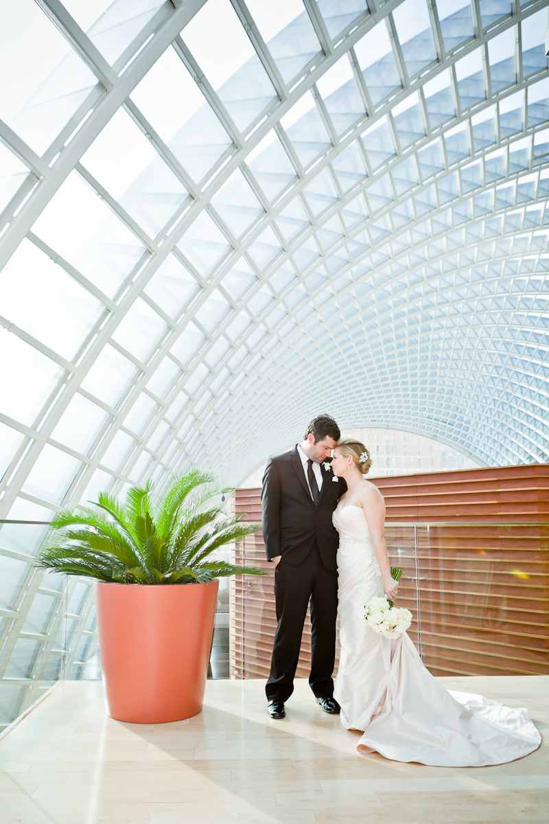 Bride and groom at the Kimmel Center's Hamilton Garden in Center City, Philadelphia.