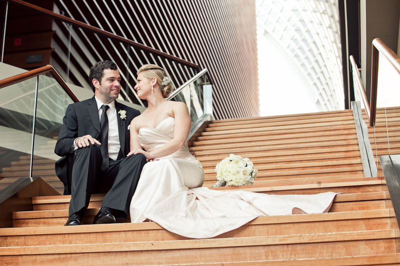 Portraits of the bride and groom inside the Kimmel Center in Center City, Philadelphia.