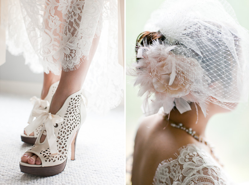 Unique lace wedding dress and veil on a modern, Philadelphia bride, photography by Sweetwater Portraits.