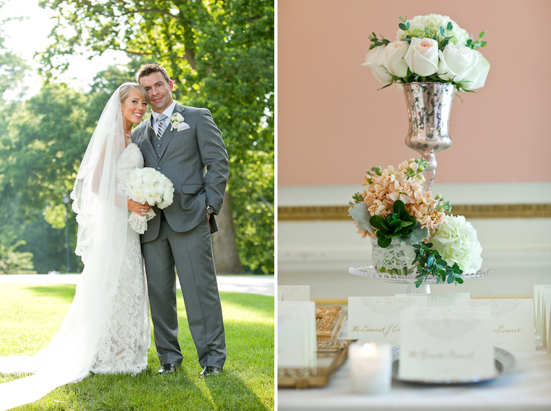 Elegant and romantic pink details decorate this wedding at Cairnwood Estate outside of Philadelphia.