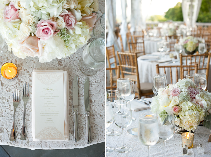 Unique vintage and pink details during this wedding reception at Cairnwood Estate in PA.