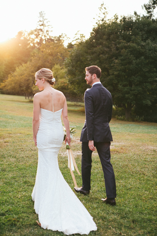 Portraits of the bride and groom at sunset in Morris Arboretum, Philadelphia, photos by Sweetwater Portraits.