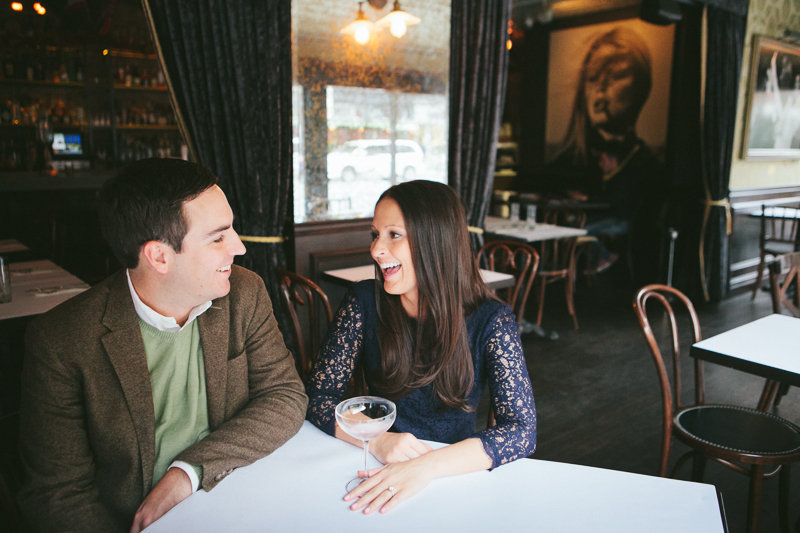 This future bride and groom have cocktails in New York City for their engagement.