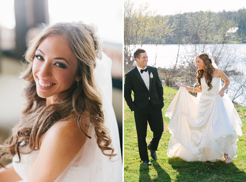 Bride and groom have their first look before their modern, spring wedding at the Lake House Inn.