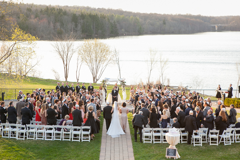 Outdoor wedding ceremony at the Lake House Inn, outside of Philly, photography by Sweetwater Portraits.