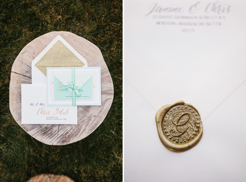Unique rustic invitation details for this lakeside wedding in Warren County, NY.