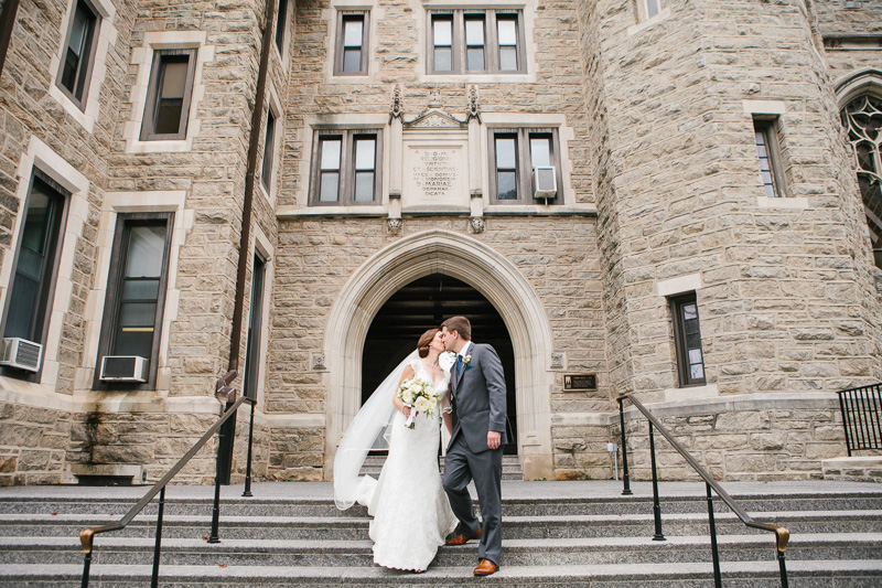 Bride and groom at their alma mater, Villanova University on the Main Line, PA.