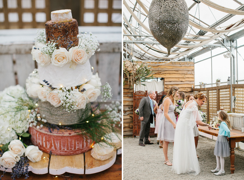 A cake made of cheese wheels for this truly unique wedding at Terrain in Glen Mills, Pennsylvania.