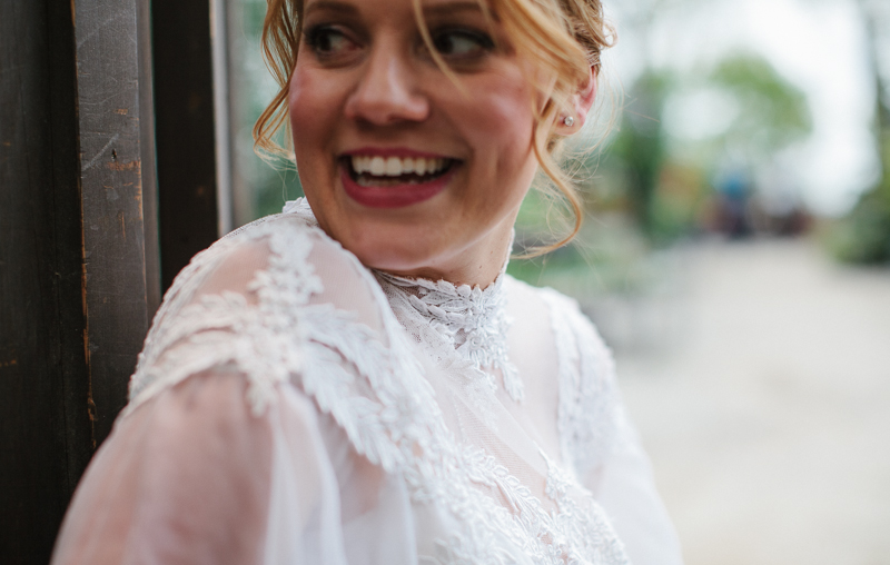 A candid of the bride before her outdoor wedding ceremony near Philadelphia.