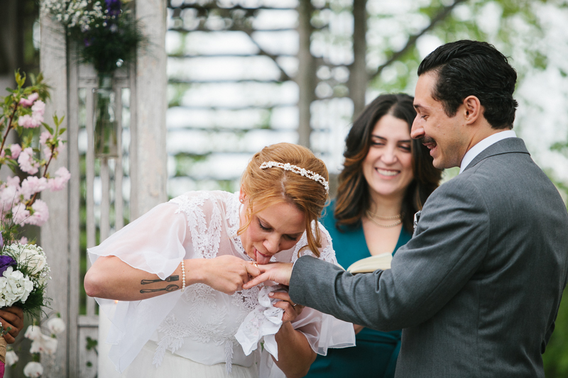 Off-beat bride and groom have fun during their wedding ceremony in Glen Mills, at Terrain.