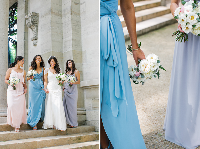 Bride with her bridesmaids at the Rodin museum in Philadelphia