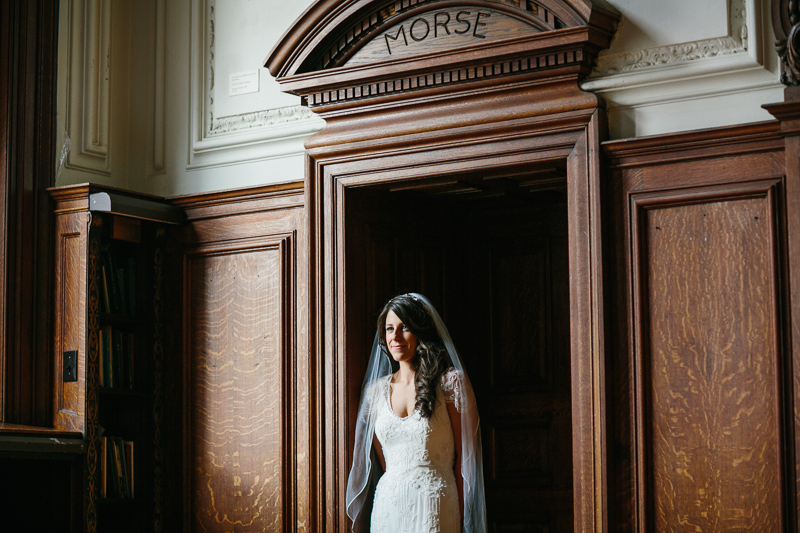 Bridal portraits in the library at the Mutter Museum