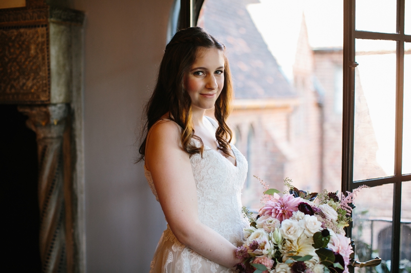 Portrait of the bride before her wedding ceremony at Aldie Mansion.