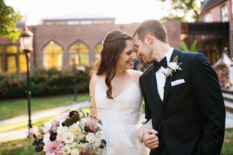 Bride and groom share an intimate moment before their wedding ceremony at Aldie Mansion, outside of Philadelphia.