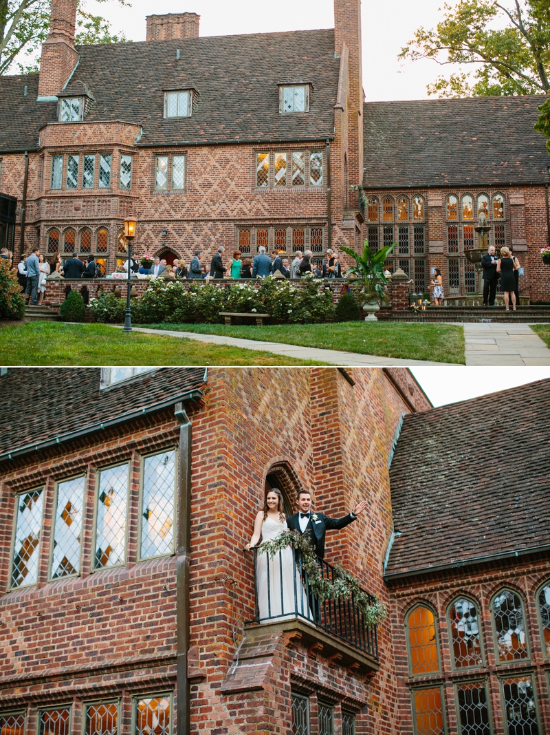 A unique wedding cocktail hour outside of the historic Aldie Mansion.