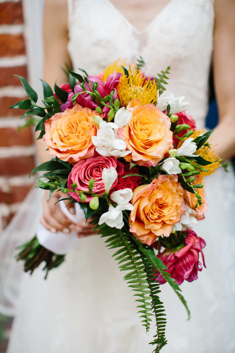 Unique floral arrangements make this modern wedding in Philadelphia come to life.