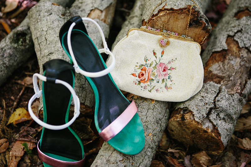 Bridal details featured in the natural woodlands of the Poconos.