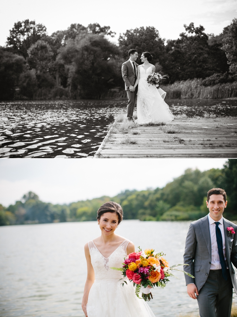 Outdoor portraits of the bride and groom in FDR park in Philadelphia.