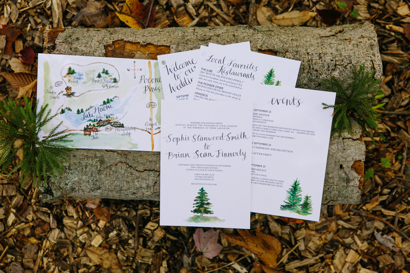Beautiful invitations for an enchanted and whimsical Poconos wedding.