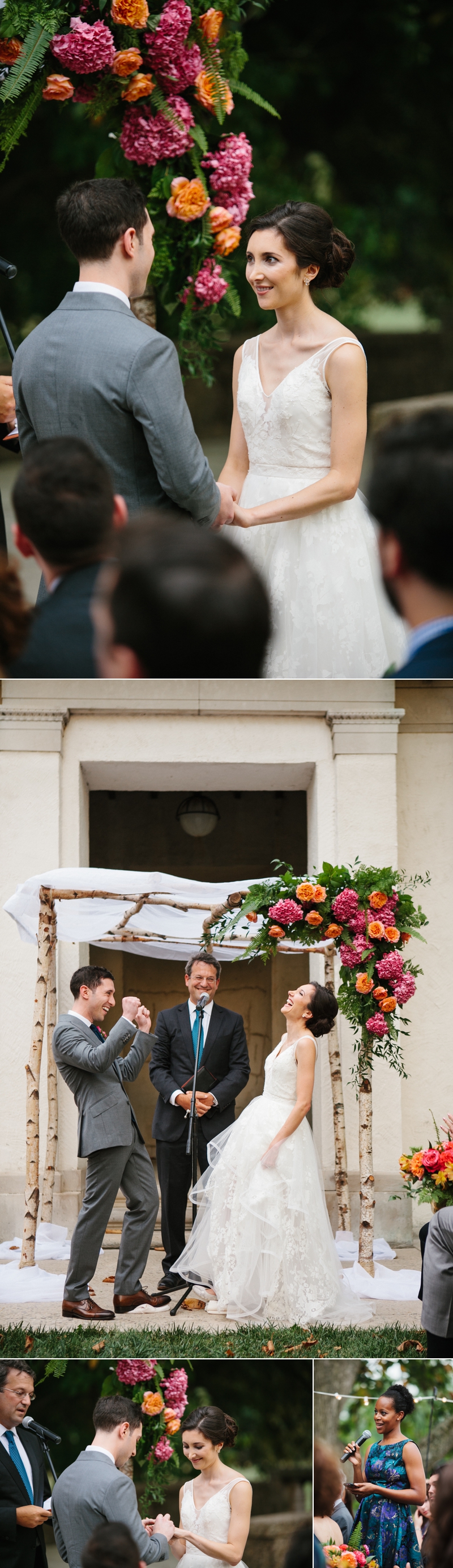 A series of photos showing the gorgeous outdoor wedding ceremony at the American Swedish Museum.