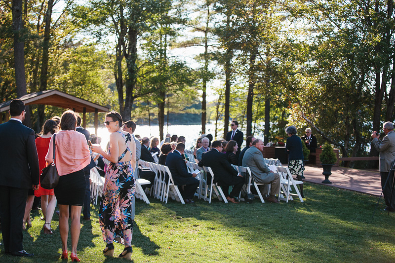 An outdoor wedding ceremony was held in the Poconos alongside Lake Naomi. 