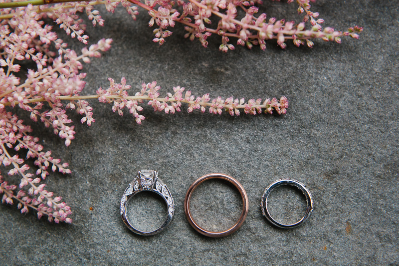 wedding ring detail with pink flowers