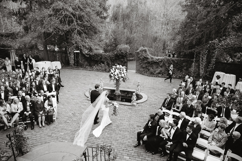 Hollyhedge Estate outdoor wedding ceremony in garden courtyard Bucks County