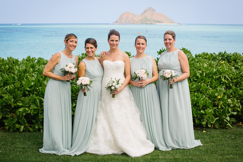 Bride with her bridesmaids before her wedding ceremony in Honolulu, Hawaii. 