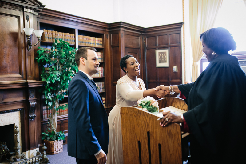 Philadelphia bride and groom during their intimate elopement wedding at City Hall.