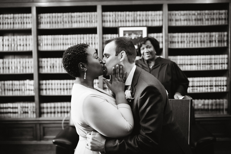 Couple shares their first kiss as husband and wife during this intimate elopement wedding.