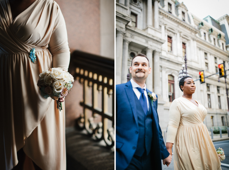 Bride in an ivory dress for her elopement City Hall wedding.