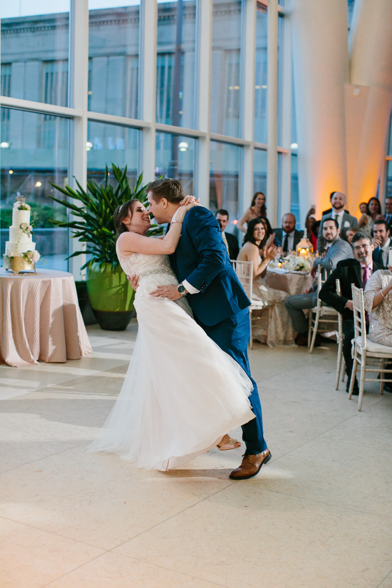 Bride and groom have their first dance at JG Domestic at the Cira Centre.