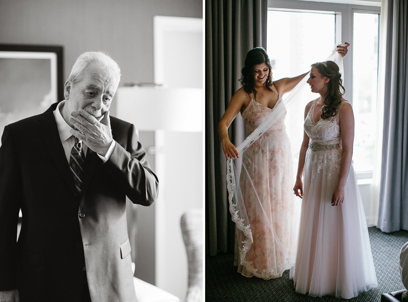 Bride gets ready with family around her in Center City, Philadelphia.