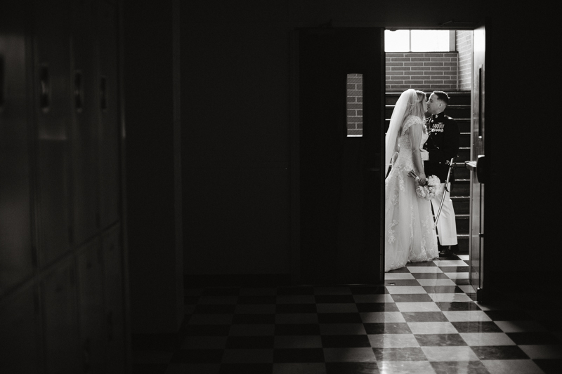 Portrait of the bride and groom at their alma mater, before their reception at the Kimmel Center.