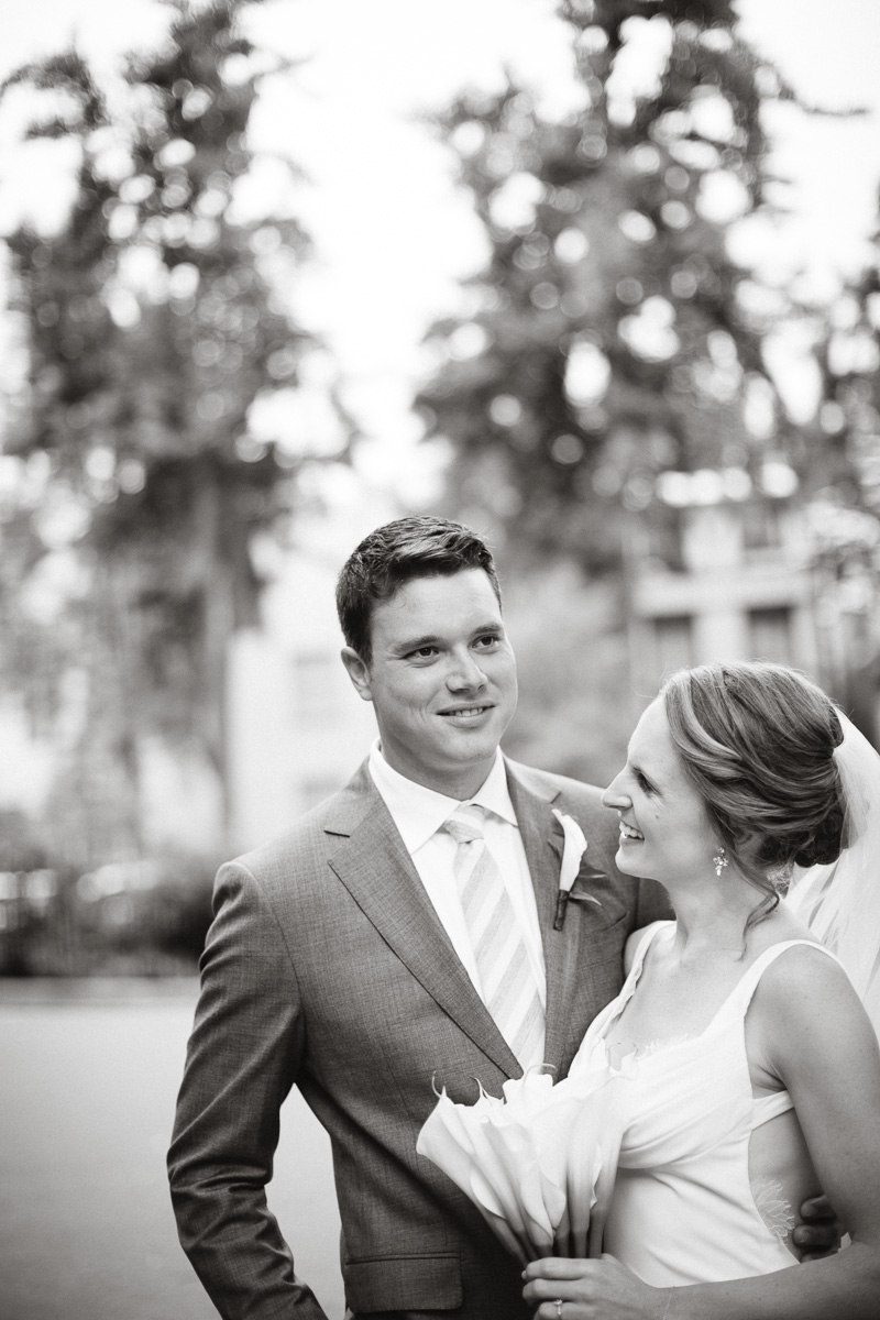 Black and white portraits of the bride and groom for their 23rd Street Armory wedding.