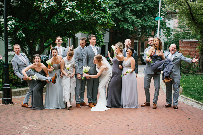 Wedding party in Filter Square, Philadelphia before the spring Armory wedding.