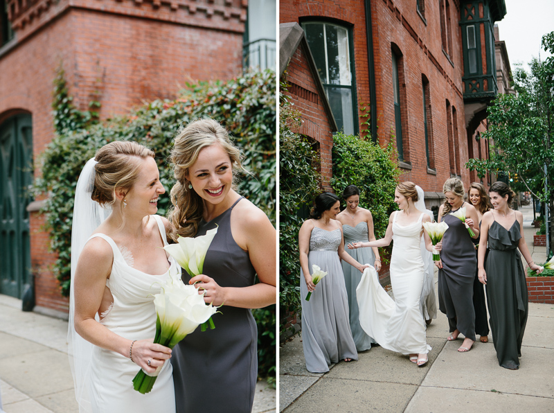 Bride with her maid of honor in Fitler Square.