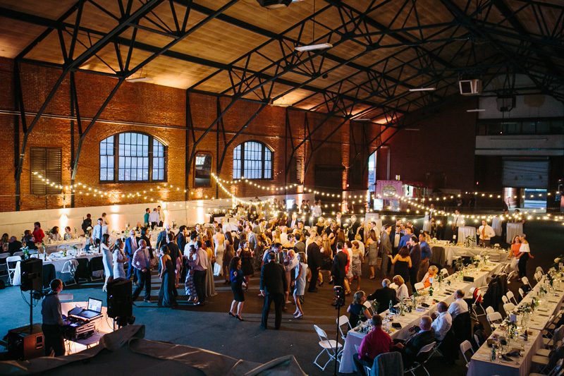23rd Street Armory wedding with food trucks and string lights in Philadelphia.