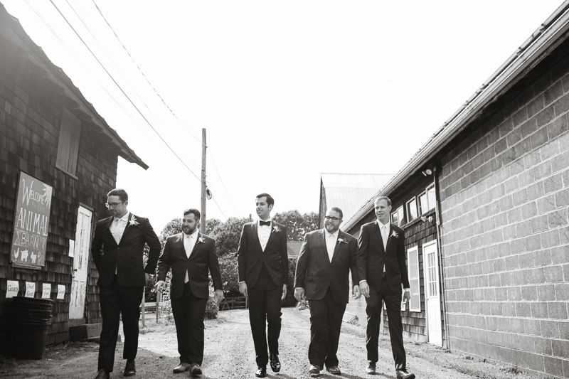 Groom with groomsmen take outdoor portraits at Fernbrook Farms, NJ.