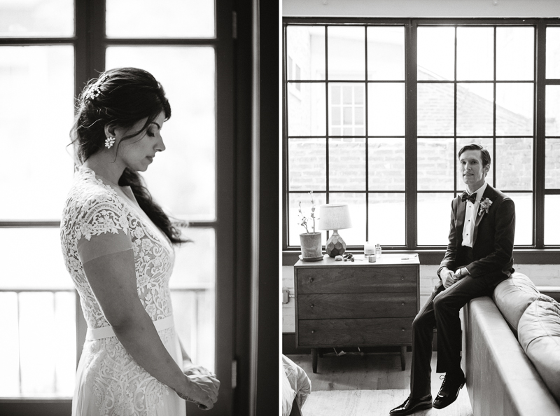  Bride and groom get ready for their fall wedding at Lokal, a unique boutique hotel in Old City, Philadelphia.