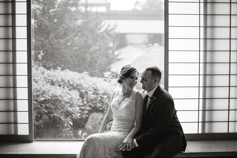 Artistic wedding portraits inside the James A. Michener Art Museum in Doylestown.