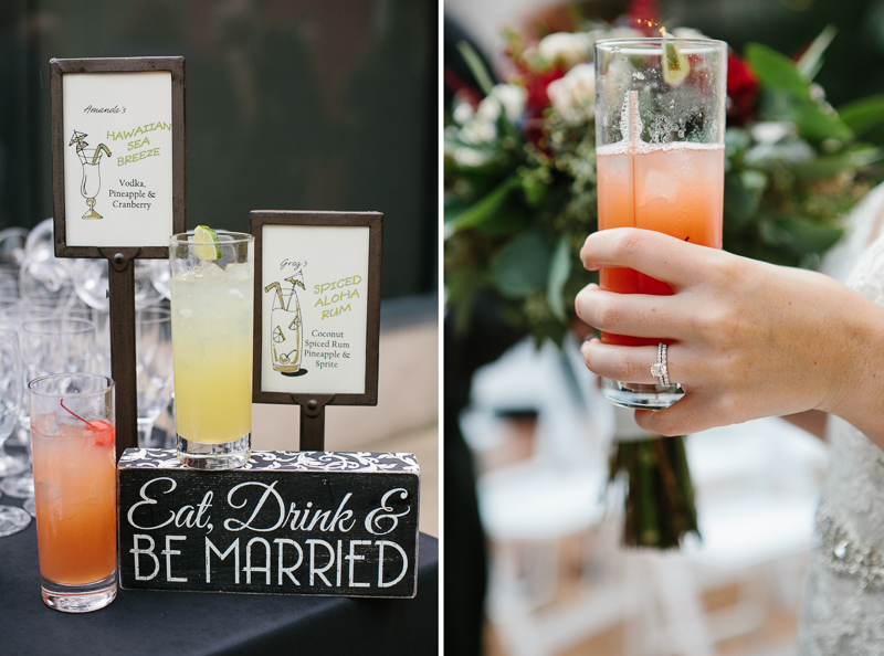 Signature bride and groom drinks served after the wedding ceremony.