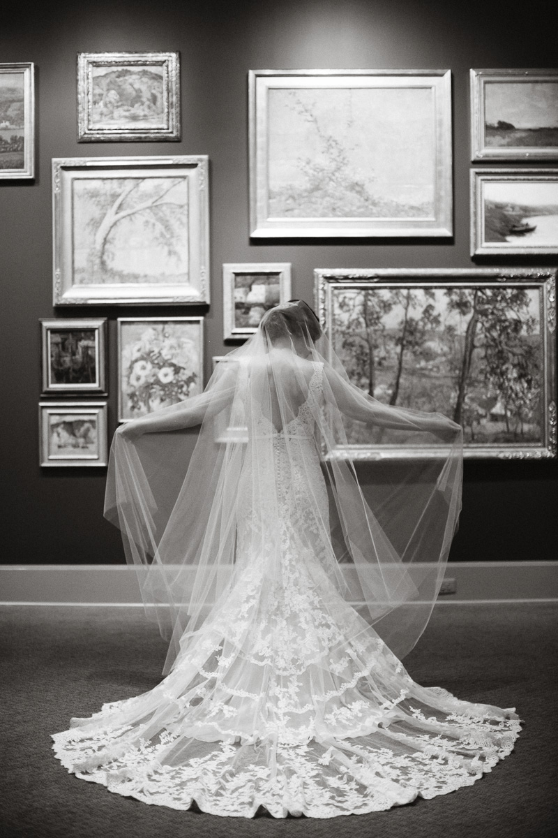 Bride enjoys the galleries at the Michener Museum in Bucks County.