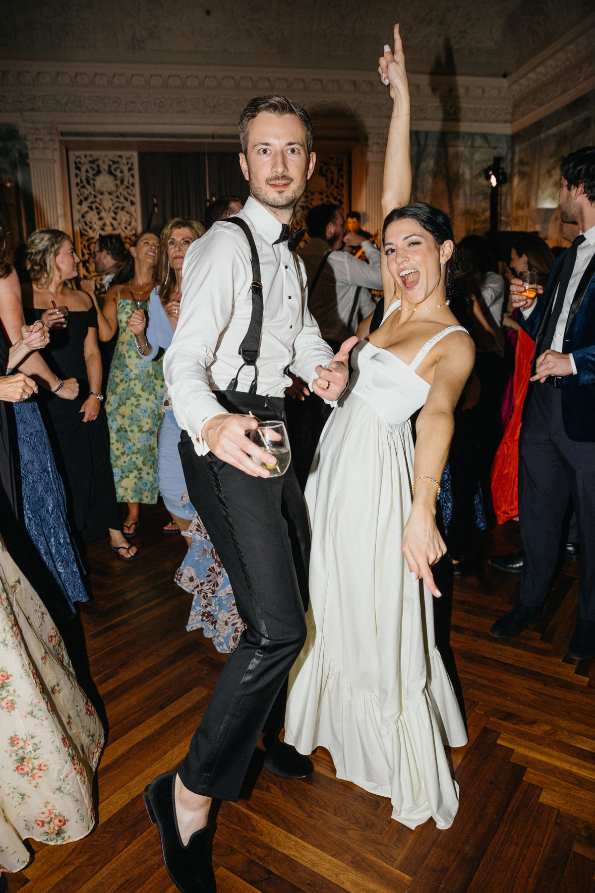 Couple celebrating their marriage on the dance floor at their Curtis Arboretum Wedding.