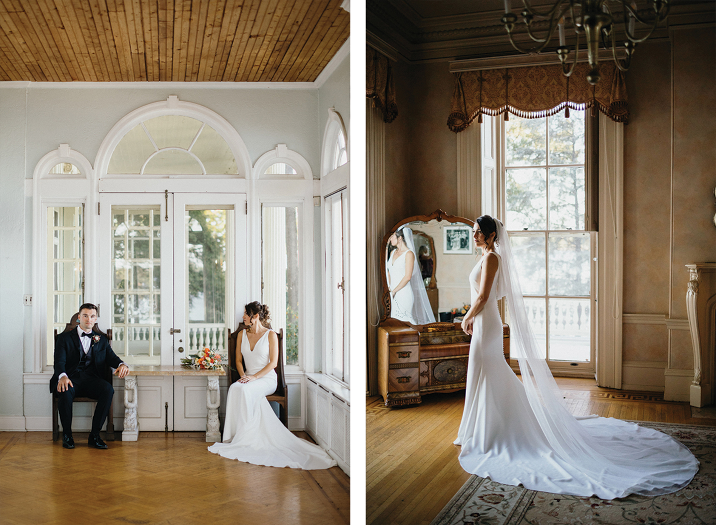 Backlit bridal portrait in the vintage bridal suite.