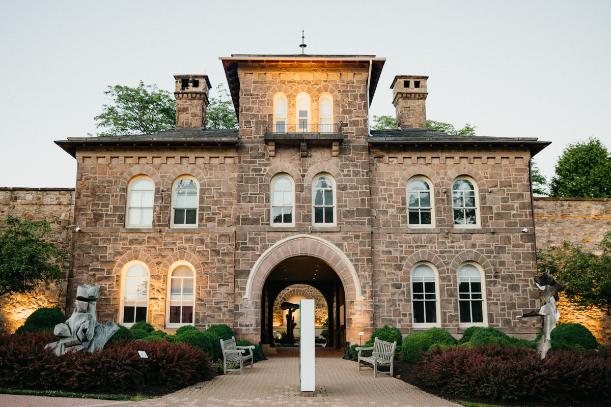 Entrance to a museum outside of Philly with a sculpture adorning the front.