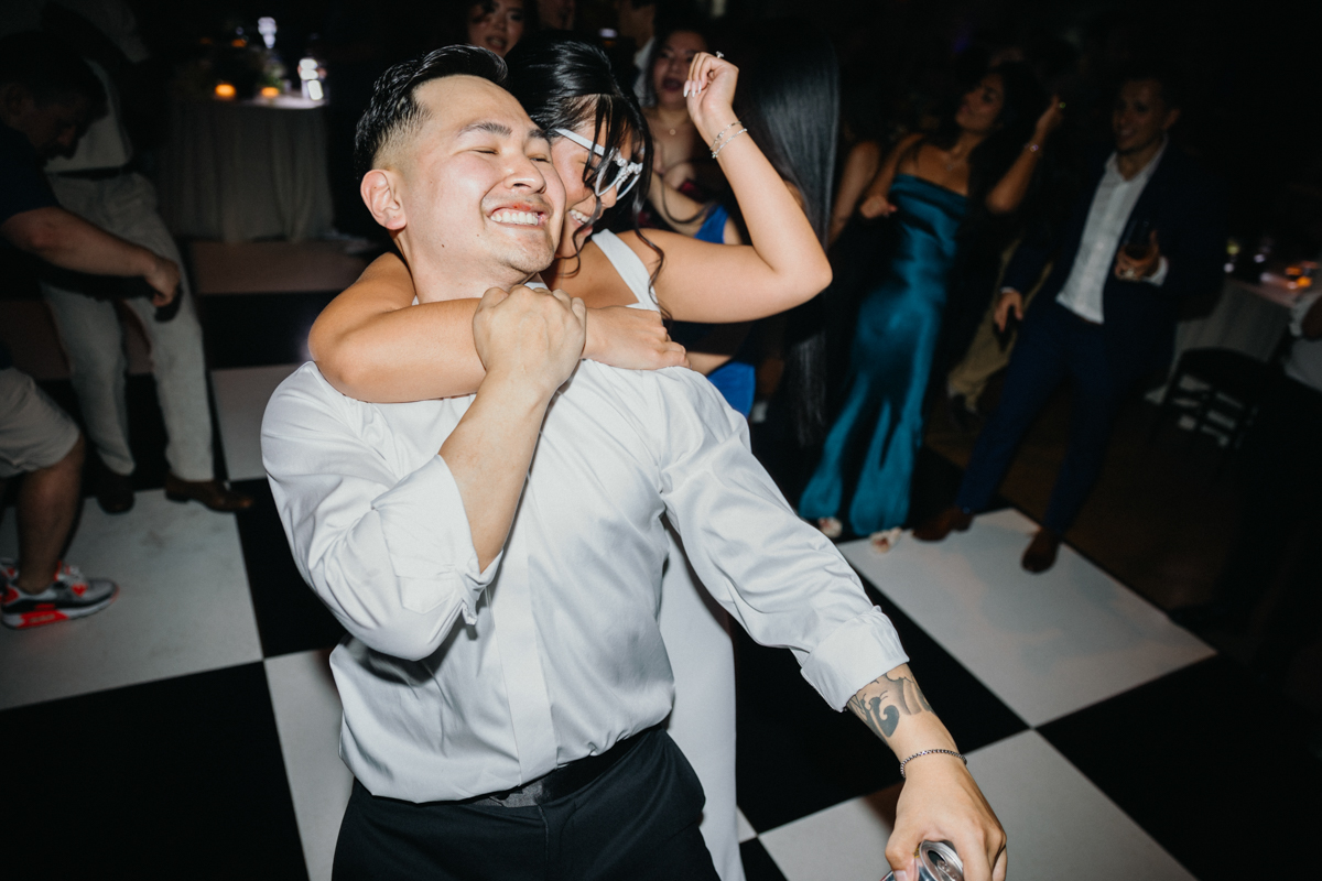 Bride and groom on the dance floor at their wedding.