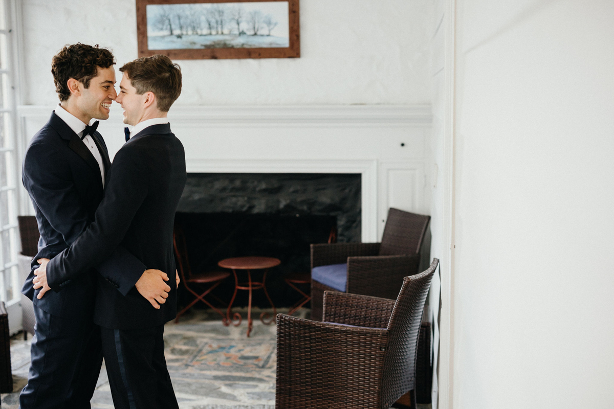 Couple sharing their first look at Philander Chase Knox Estate wedding.