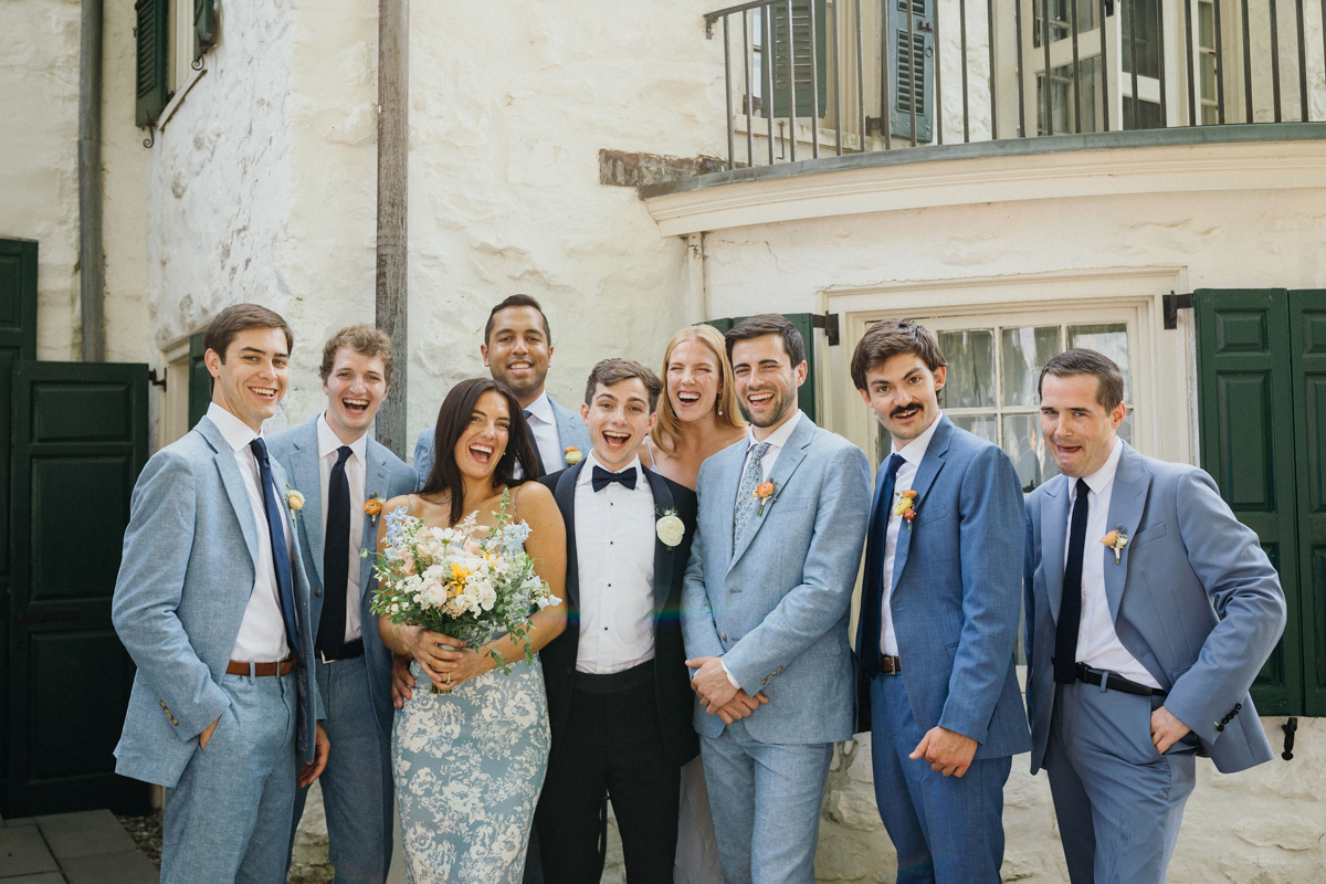 Colorful wedding party photos at historic estate near Philadelphia, PA.